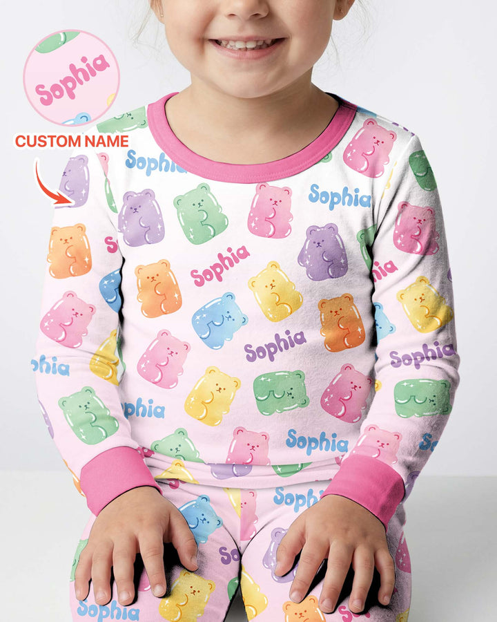 Kawaii Jelly Gummy Bears Custom Name Bamboo Two Piece Long Sleeve Pajama Set