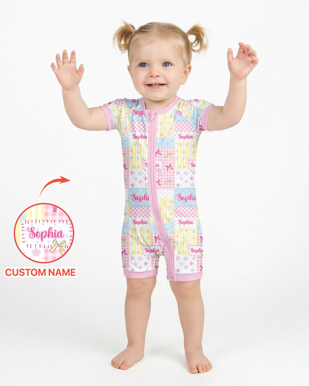 Custom Name Sweet Patchwork Bamboo Shorty Zippy