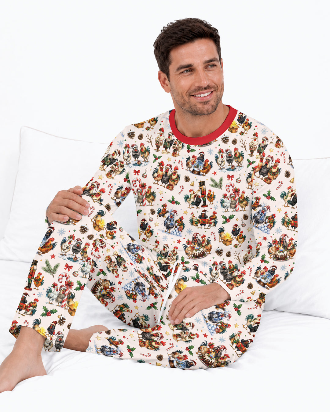 Funny Roosters On Christmas Bamboo Men's Pajama Set