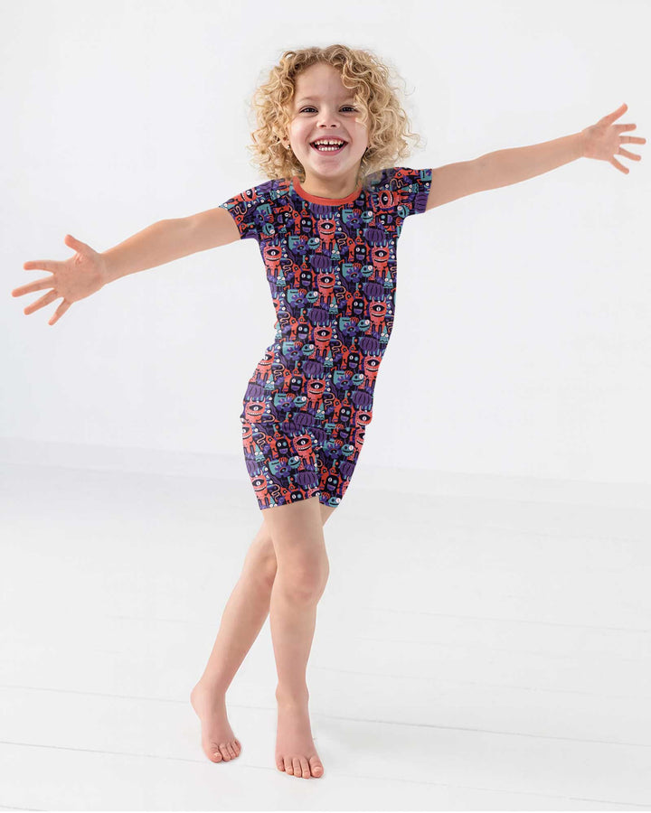 Halloween Multi Eyed Monsters Bamboo Two Piece Short Sleeve Shorts Pajama Set