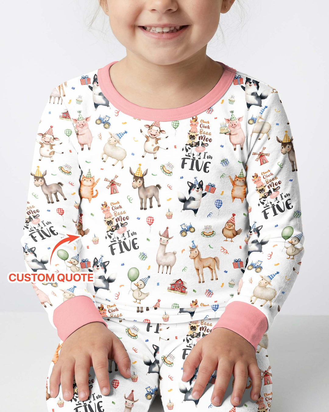 Custom Birthday Barnyard Bash Family Party Bamboo Two Piece Long Sleeve Pajama Set