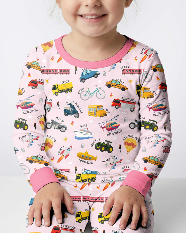 Vehicle Vocabulary Bamboo Two Piece Long Sleeve Pajama Set