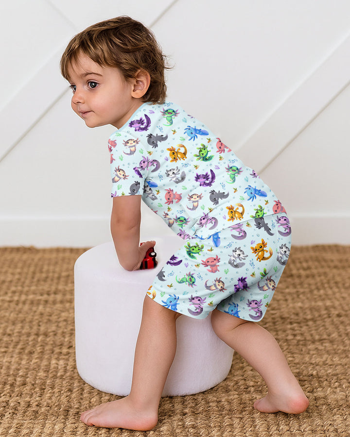 I Love You Axolotl Bamboo Two Piece Short Sleeve Shorts Pajama Set