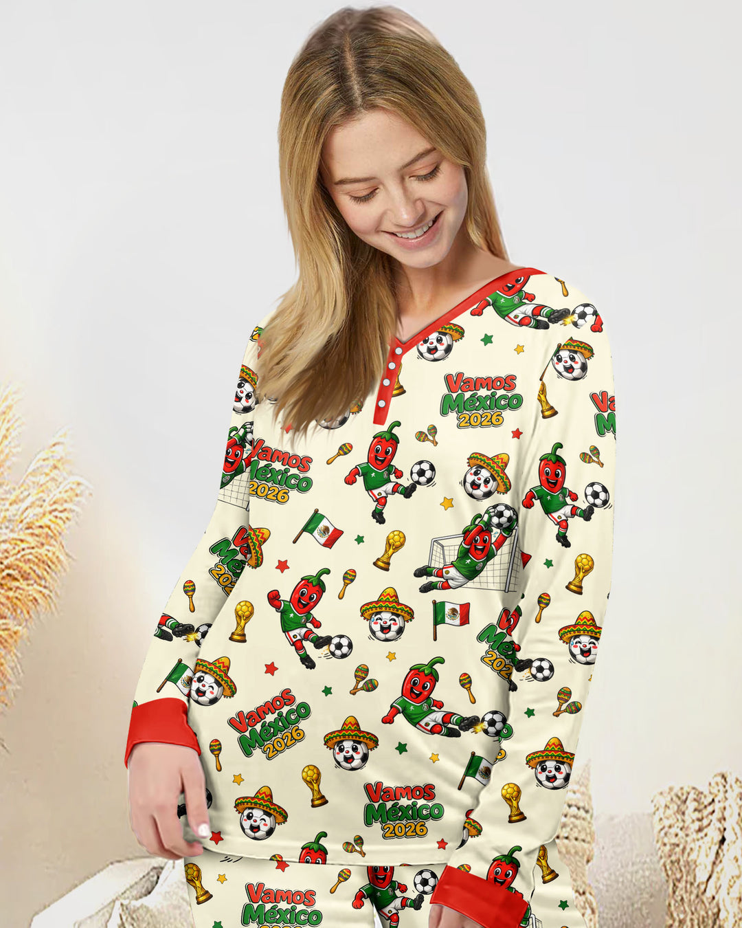 Cartoon World Soccer Vamos Mexico Family Matching Bamboo Women Pajama Set