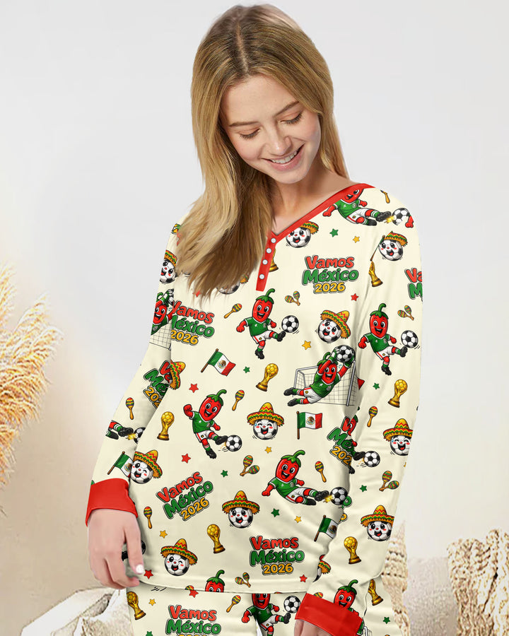 Cartoon World Soccer Vamos Mexico Family Matching Bamboo Women Pajama Set