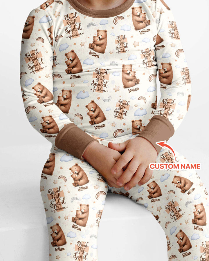 Custom Name Blessed By God Spoiled By Grandma Bamboo Two Piece Long Sleeve Pajama Set