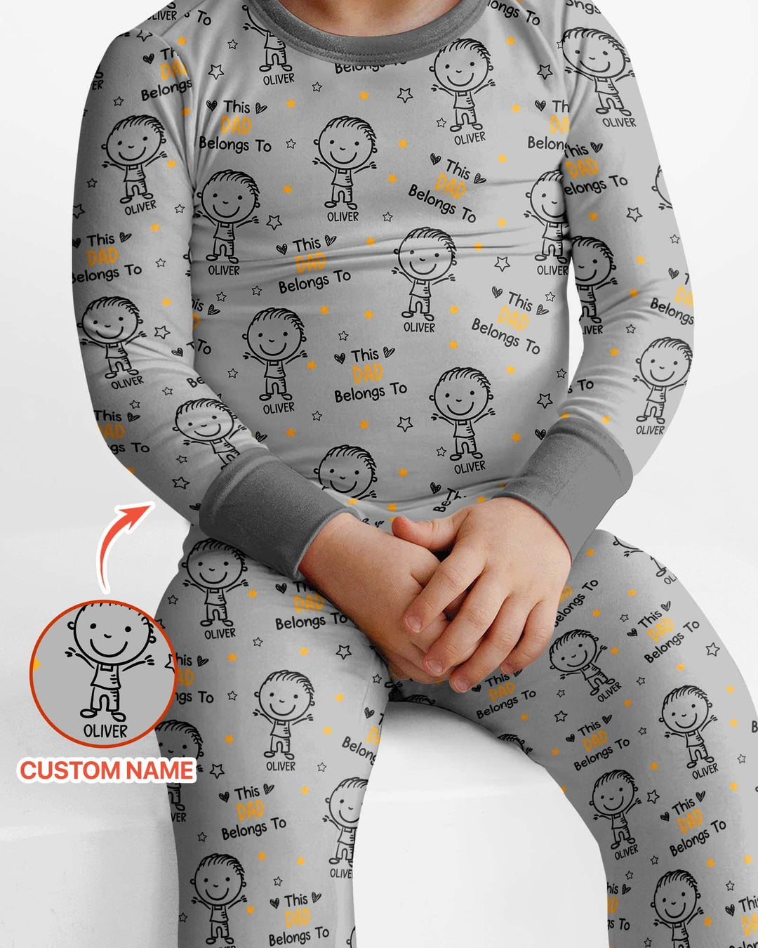 Custom Name This Dad Belongs To Doodle Bamboo Two Piece Long Sleeve Pajama Set