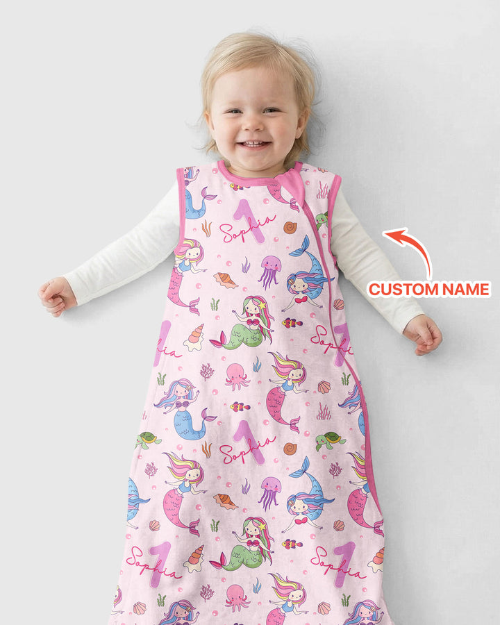 Custom Name Birthday Mermaid Wild One Bamboo Sleep Bag