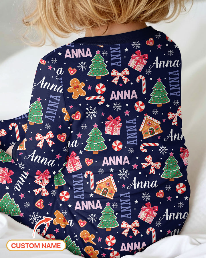 Custom Name Christmas Crew Family Matching Bamboo Two Piece Long Sleeve Pajama Set