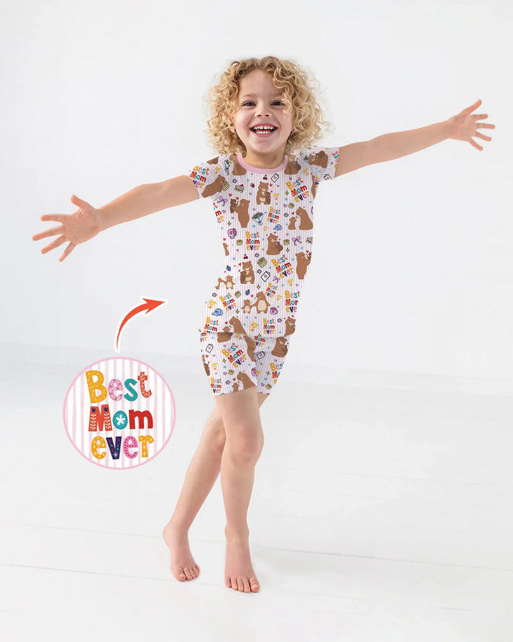 Best Mama Bear Ever Family Matching Bamboo Two Piece Short Sleeve Shorts Pajama Set