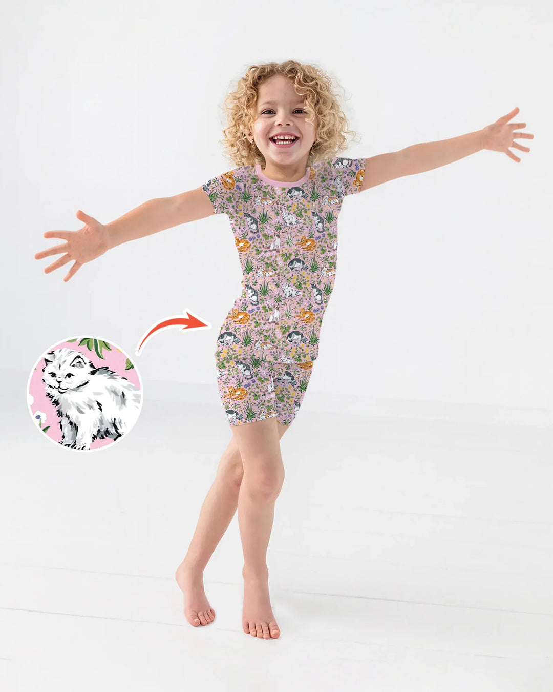Kitten Garden Family Matching Bamboo Two Piece Short Sleeve Shorts Pajama Set
