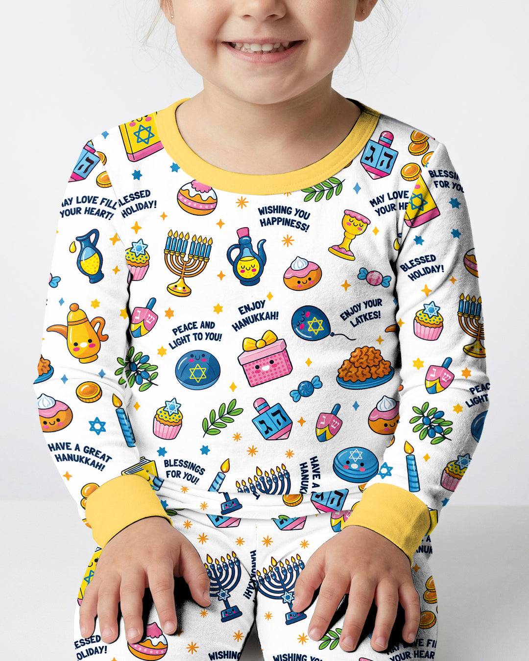Kawaii Menorah Holiday Bamboo Two Piece Long Sleeve Pajama Set