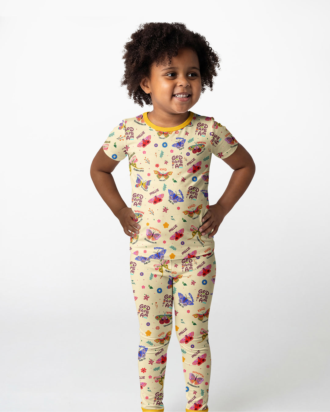 Custom Name God says I am Butterfly Bamboo Two Piece Short Sleeve Pyjamas Set