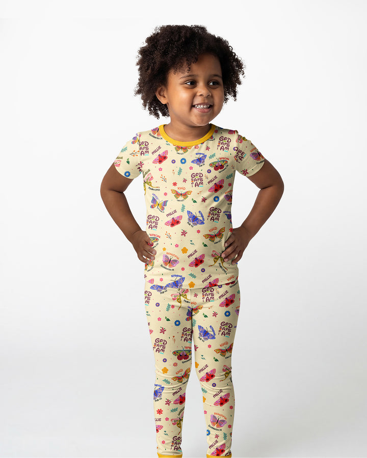 Custom Name God says I am Butterfly Bamboo Two Piece Short Sleeve Pyjamas Set