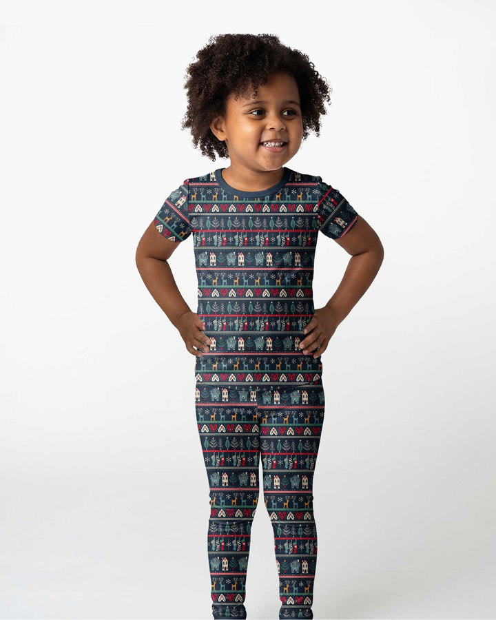 Vintage Nordic Christmas Bamboo Two Piece Short Sleeve Pajama Set