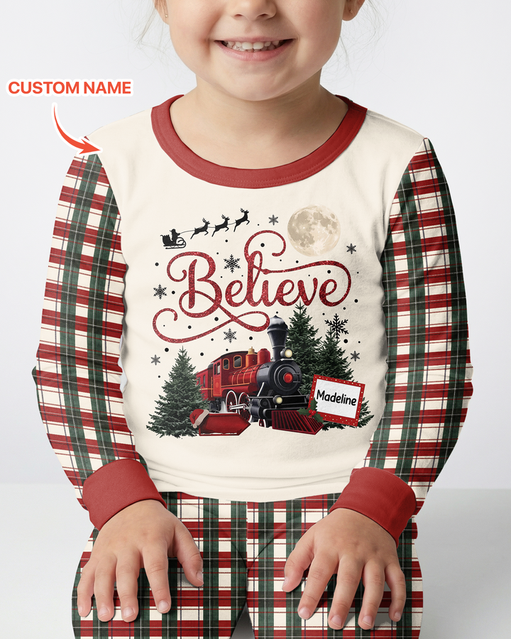 Custom Name Believe Christmas Express Bamboo Two Piece Long Sleeve Pajama Set