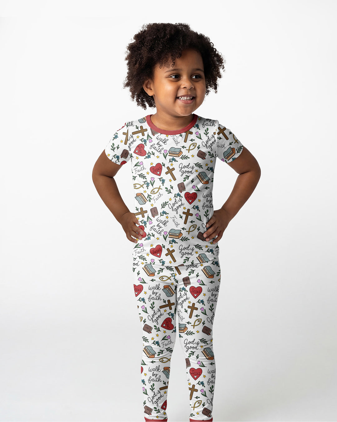 Love Jesus God Is Good Bamboo Two Piece Short Sleeve Pajama Set