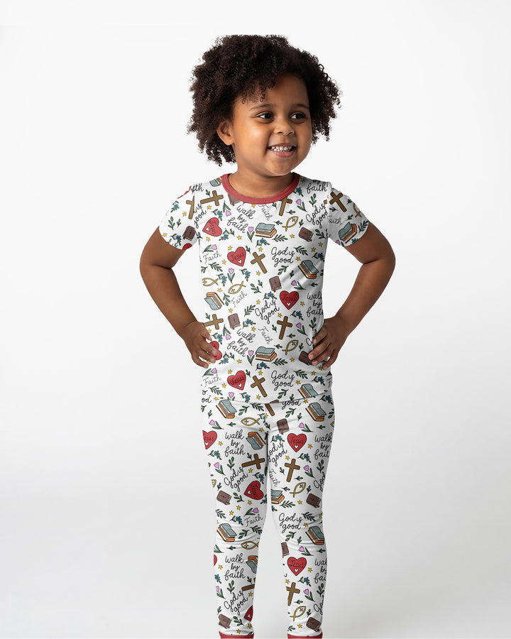 Love Jesus God Is Good Bamboo Two Piece Short Sleeve Pajama Set