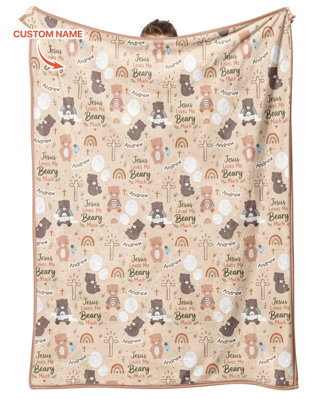 Custom Name Jesus Loves Me Beary Much Bamboo Blanket