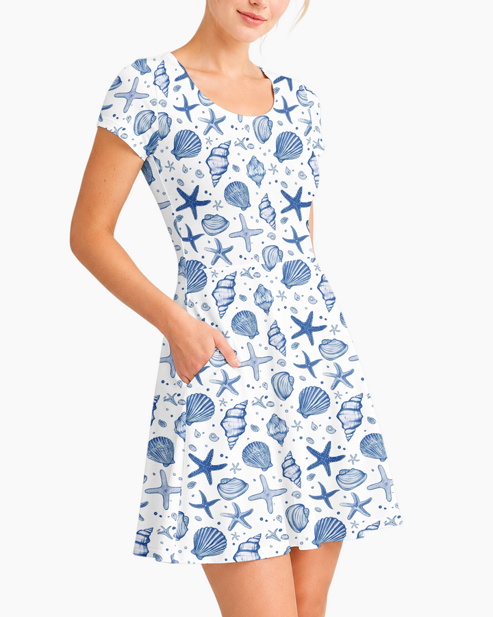 Coastal Charm Family Matching Bamboo Women’s Short Sleeve Twirl Dress