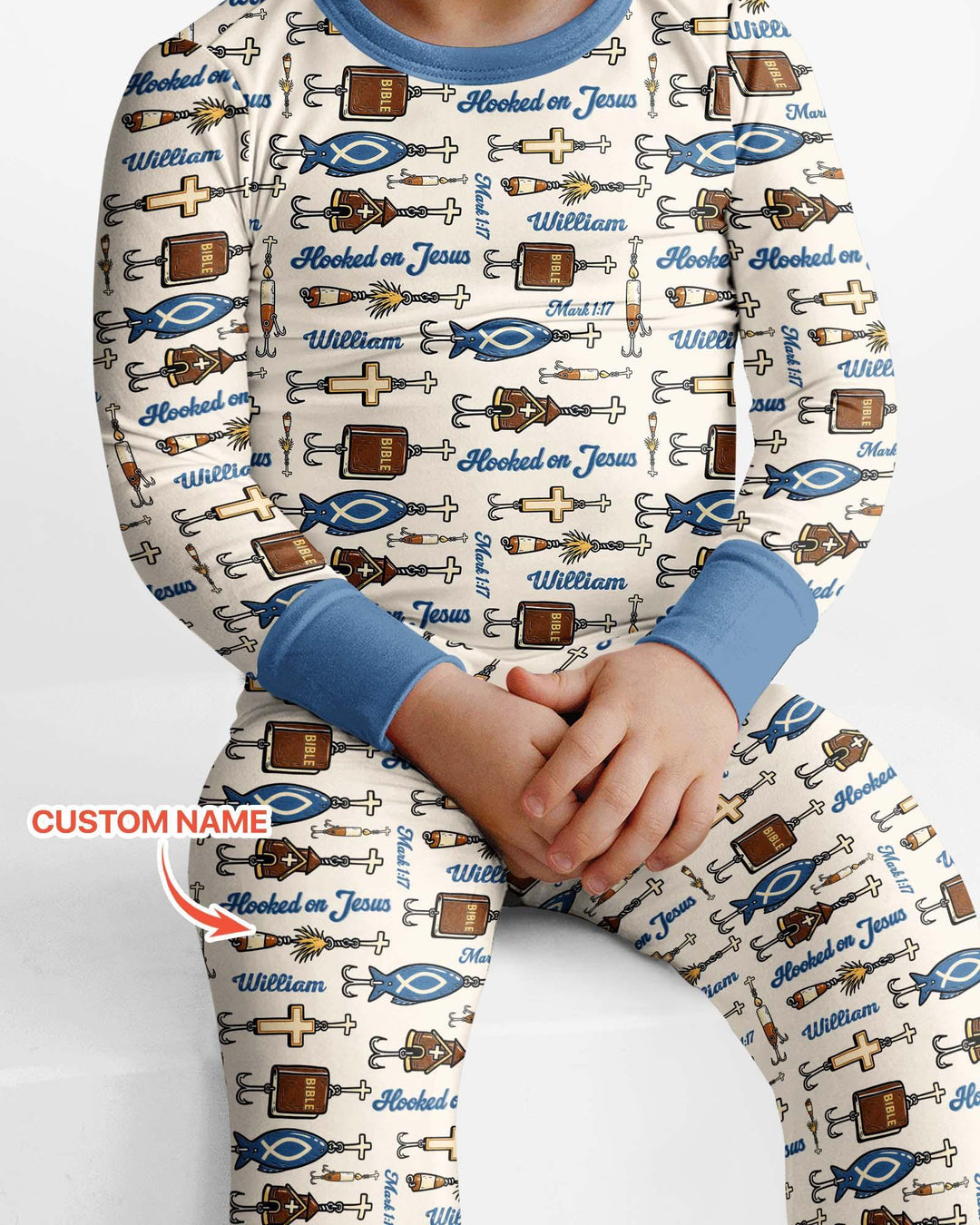 Hooked On Jesus Bamboo Two Piece Long Sleeve Pajama Set