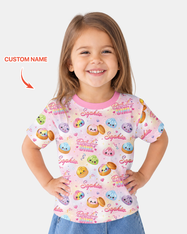 Birthday Girl Glitter Dumpling Bamboo Crewneck T-Shirt