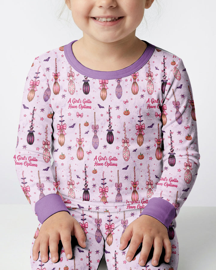 A Girl's Gotta Have Options Witch Brooms Bamboo Two Piece Long Sleeve Pajama Set