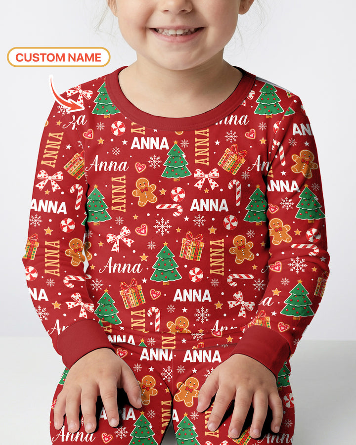 Custom Name Christmas Crew Family Matching Bamboo Two Piece Long Sleeve Pajama Set