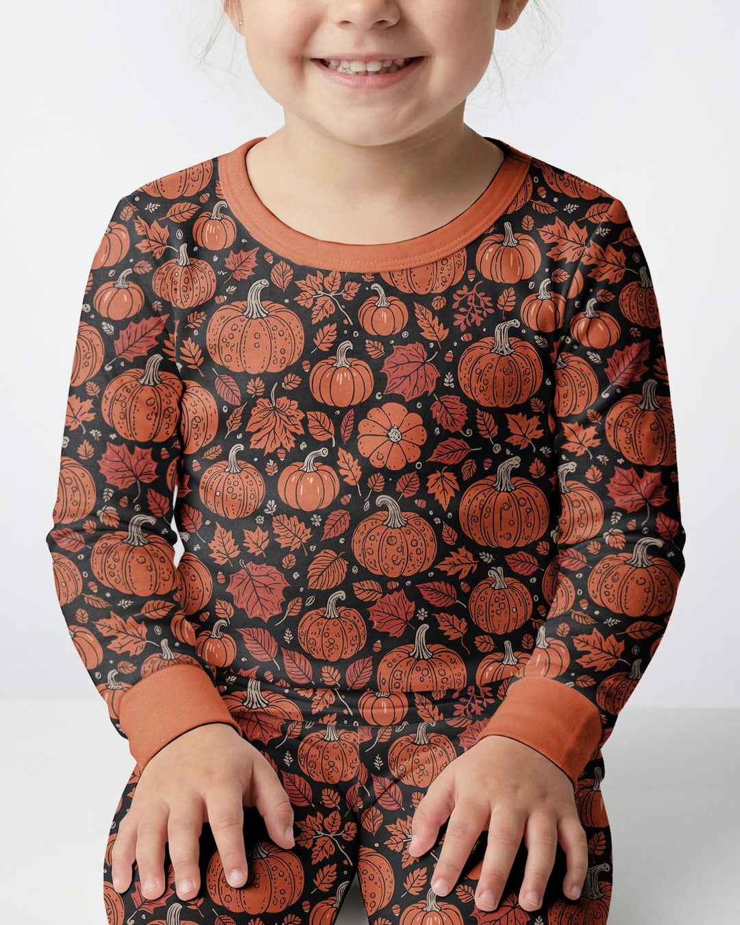 Retro Halloween Pumpkins Bamboo Two Piece Long Sleeve Pajama Set