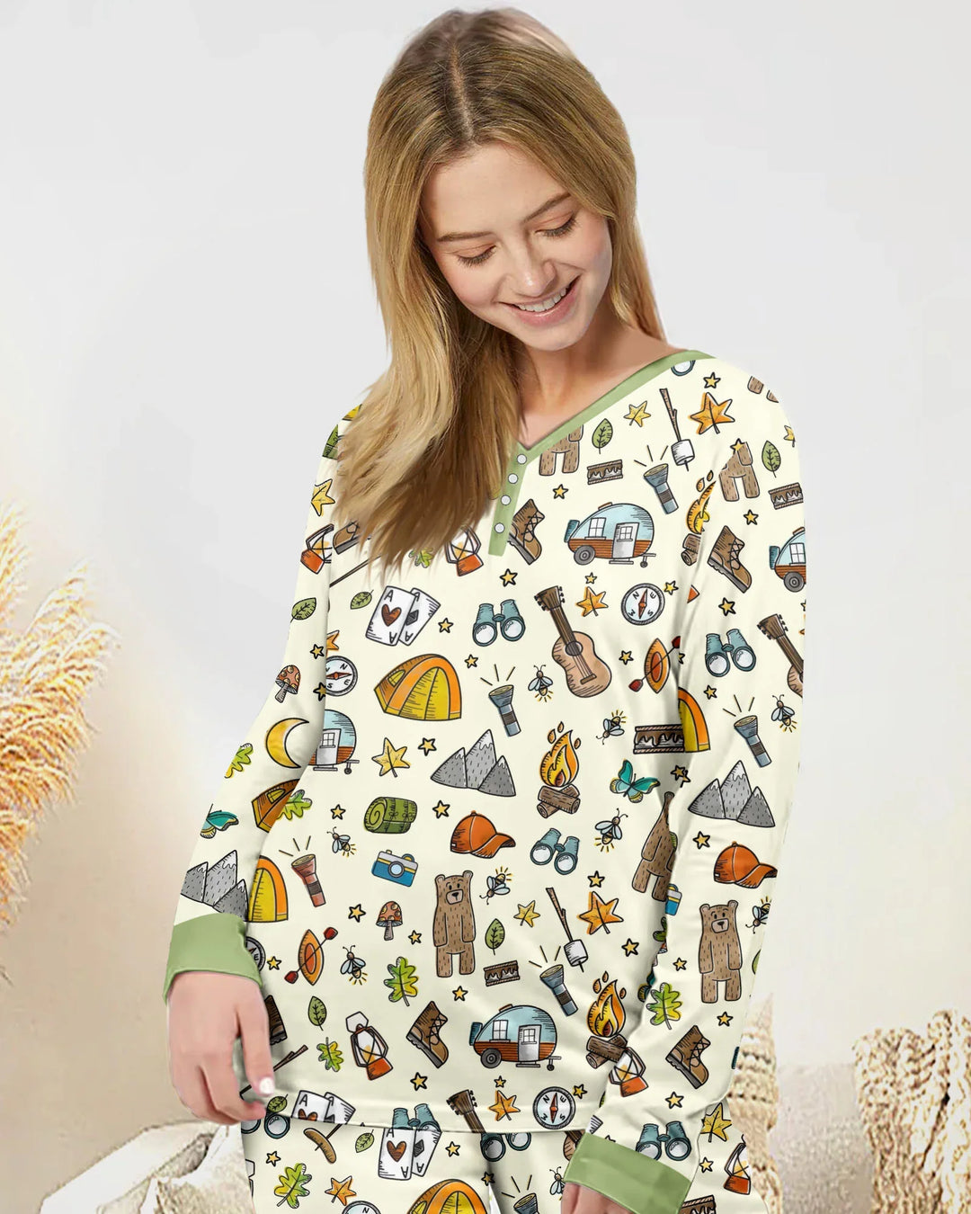 Love Camping Matching Family Bamboo Women Pajama Set