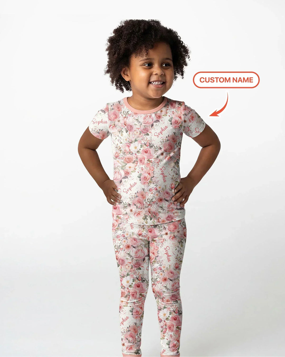 Custom Name Birth Month Flowers Bamboo Two Piece Short Sleeve Pajama Set
