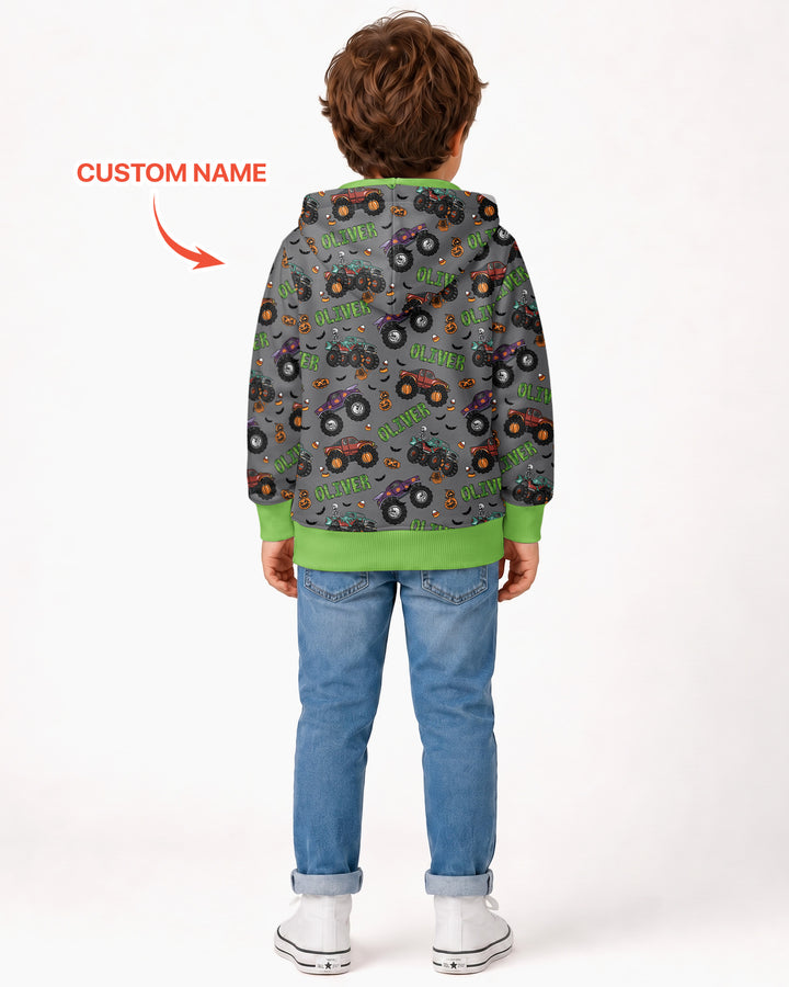 Custom Name Haunted Monster Trucks Bamboo Zip Hoodie