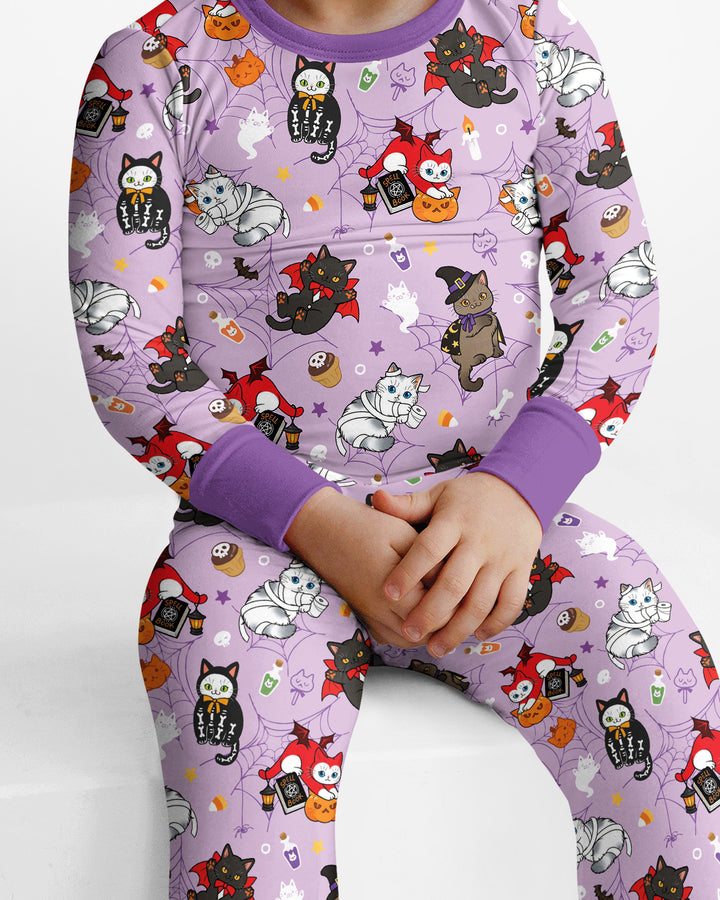 Spooky Kittie Bamboo Two Piece Long Sleeve Pajama Set