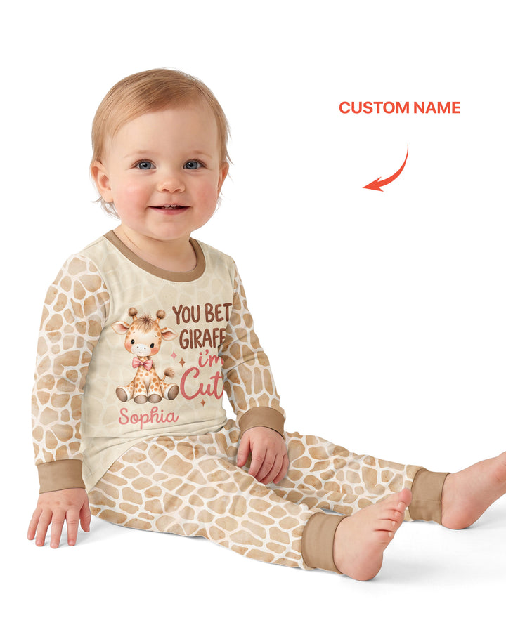 Personalized You Bet Giraffe I'm Cute Bamboo Two Piece Long Sleeve Pajama Set