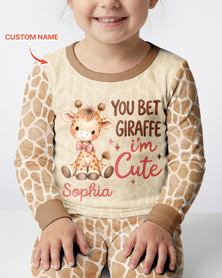 Personalized You Bet Giraffe I'm Cute Bamboo Two Piece Long Sleeve Pajama Set