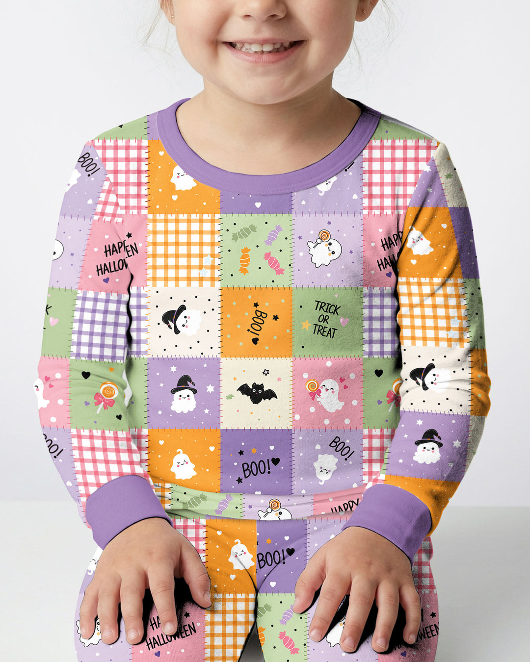 Cute Halloween Patchwork Bamboo Two Piece Long Sleeve Pajama Set