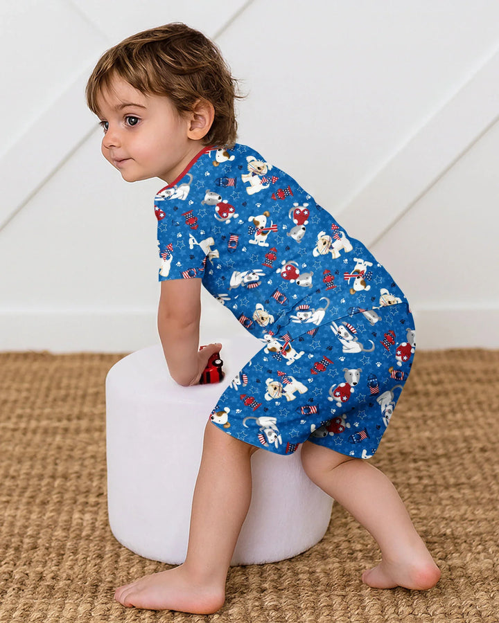Red, White & Woof Family Matching Bamboo Two Piece Short Sleeve Shorts Pajama Set