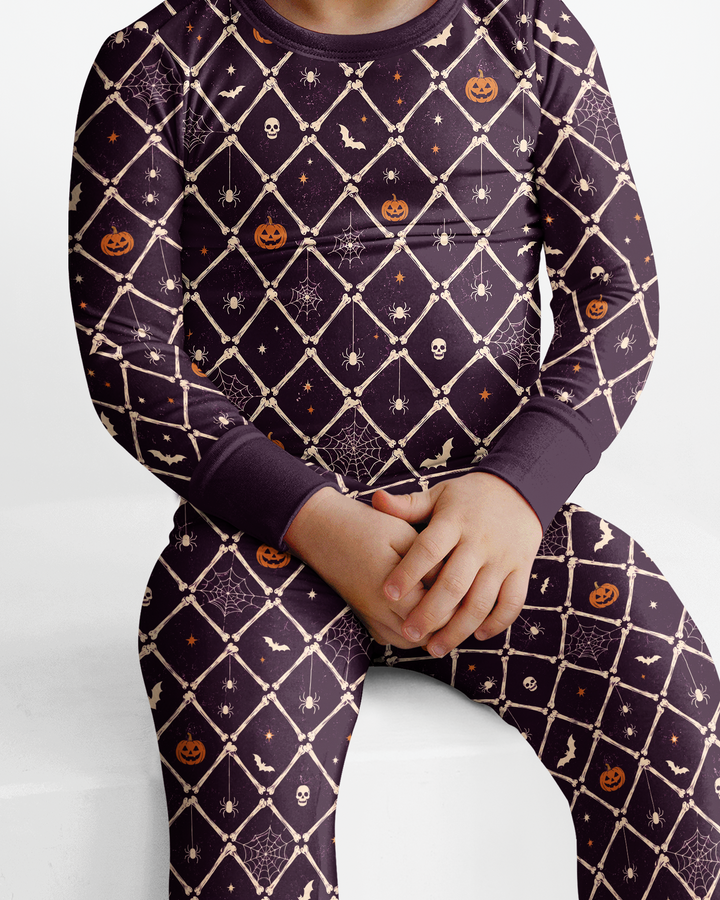 Gothic Skeleton Bones Spooky Halloween Bamboo Two Piece Long Sleeve Pajama Set