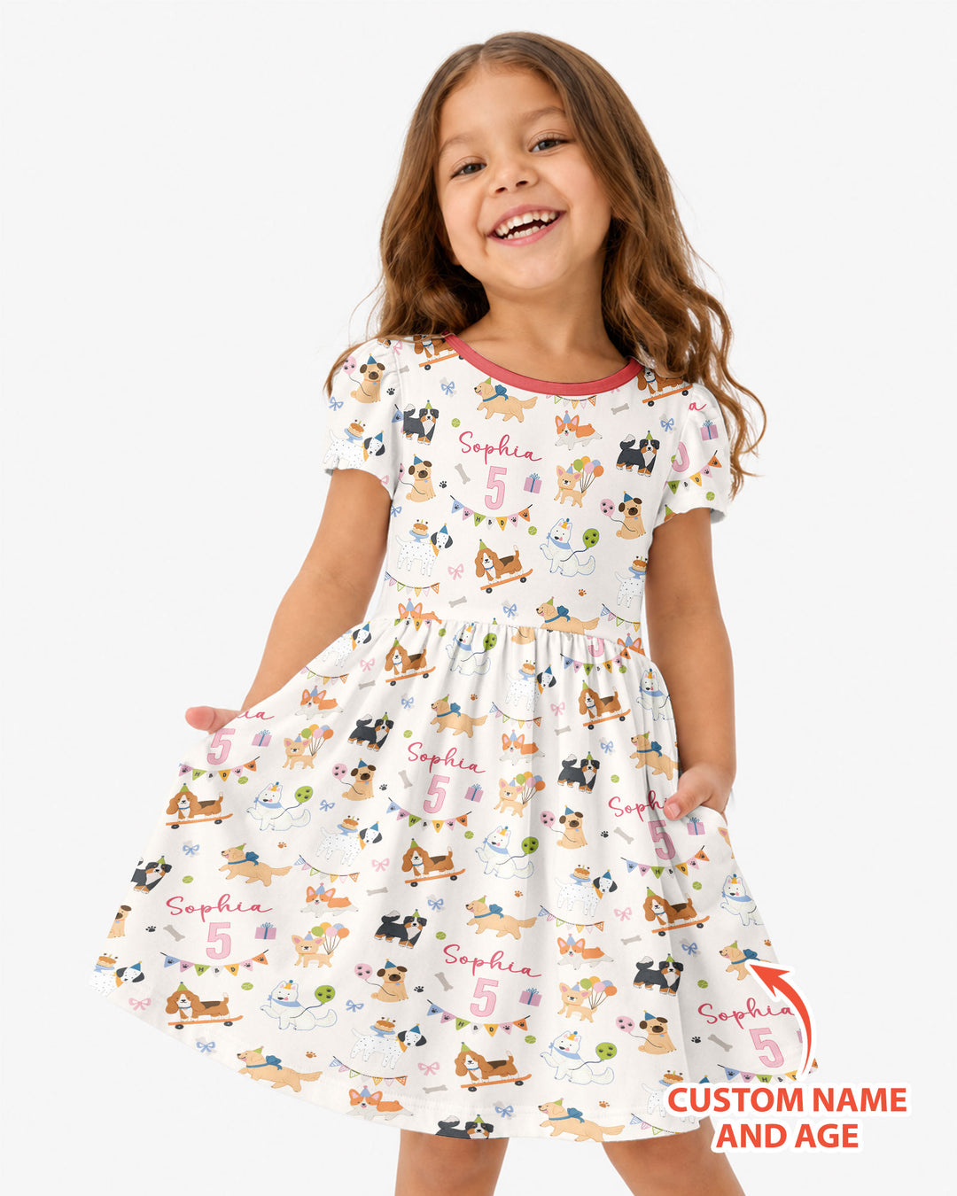 Custom Name Birthday Dogs Party Bamboo Twirl Dress