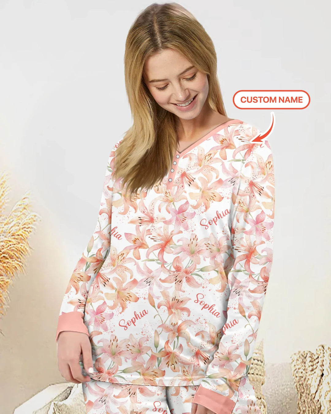 Custom Name Birth Month Flowers Bamboo Women Pajama Set