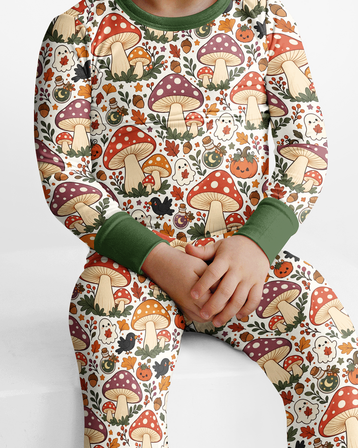 Fall Ghost Mushrooms  Bamboo Two Piece Long Sleeve Pajama Set