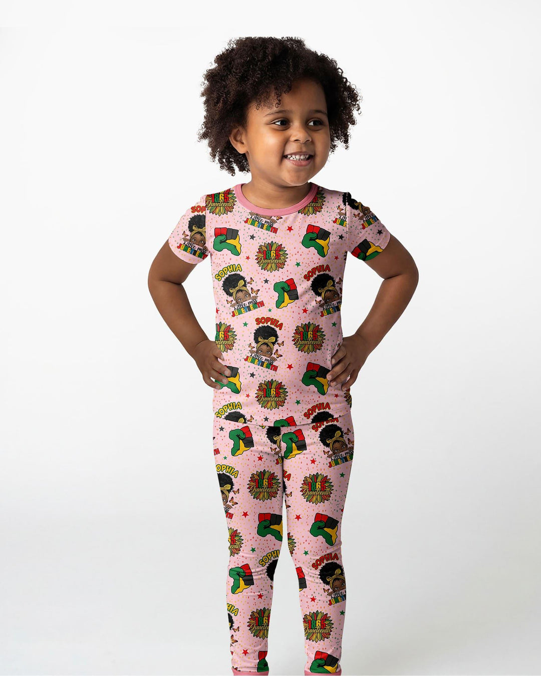 Custom Name Little Miss Juneteenth Bamboo Two Piece Short Sleeve Pajama Set