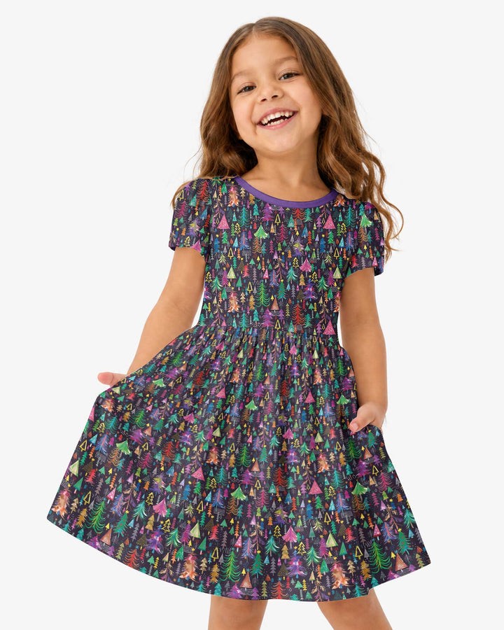 Christmas Holiday Colorful Trees Bamboo Twirl Dress