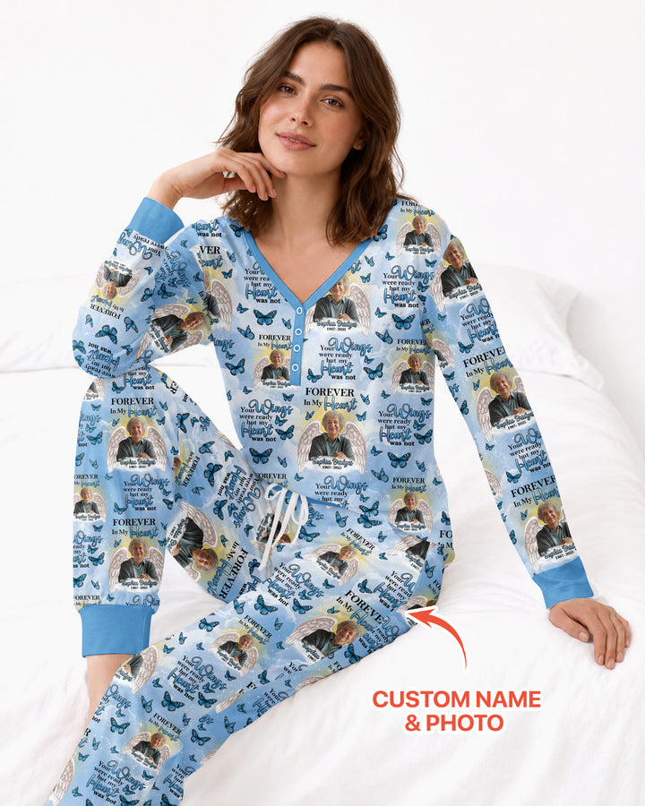 Custom Photo Forever In My Heart Family Matching Bamboo Women Pajama Set