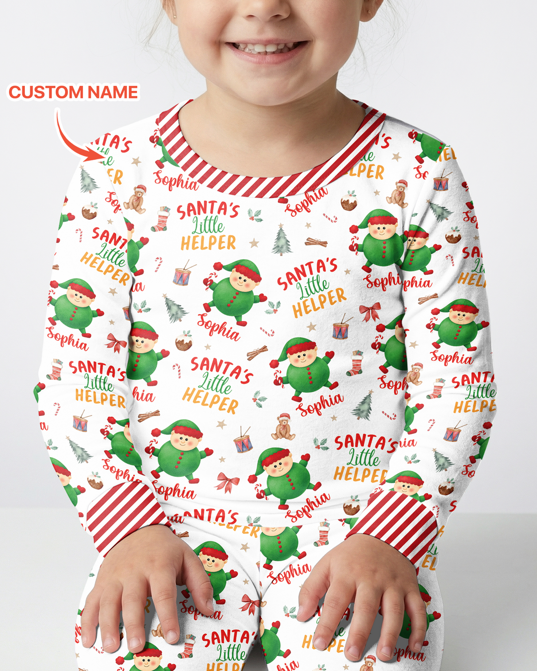 Custom Name Santa's Little Helper Bamboo Two Piece Long Sleeve Pajama Set