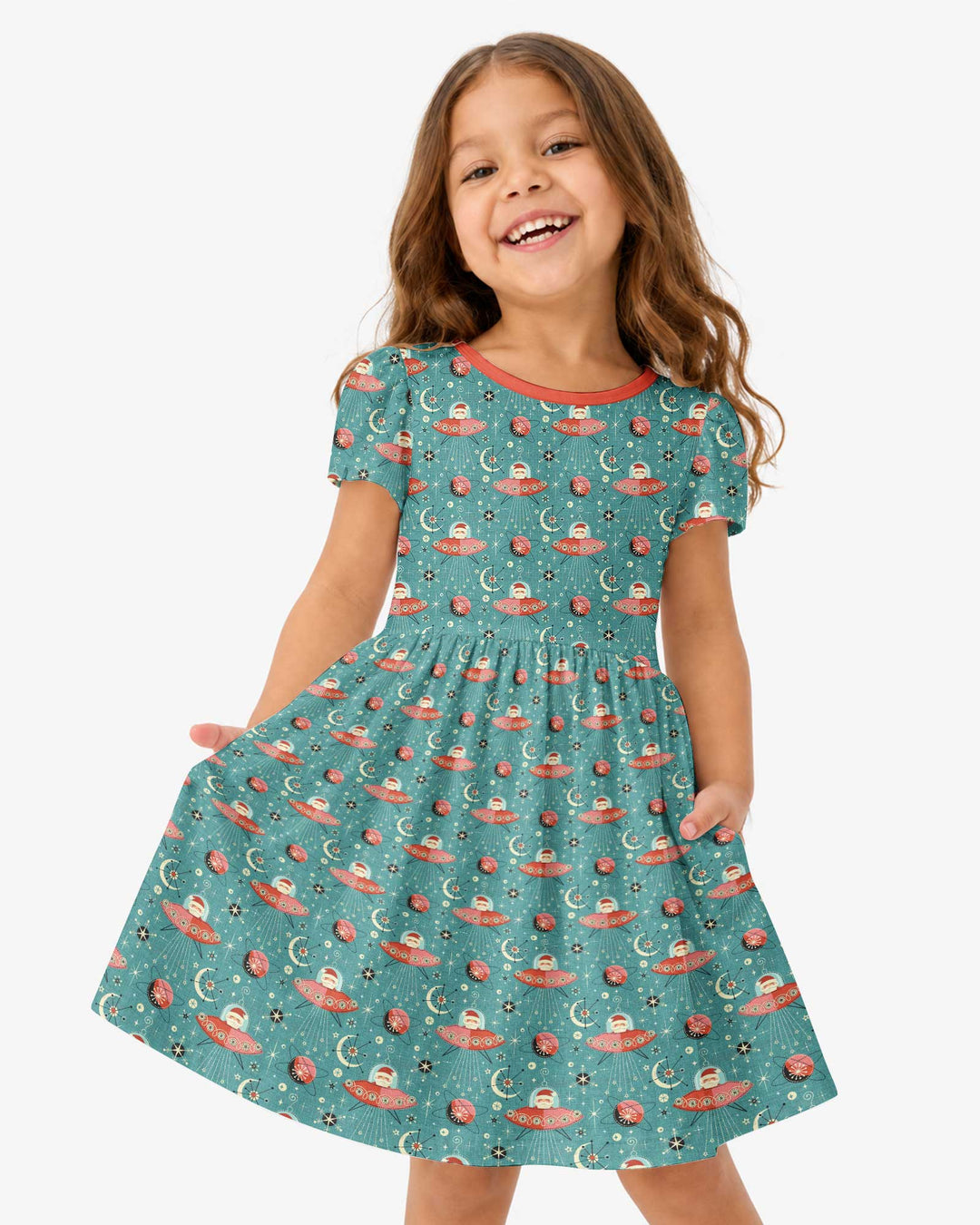 Atomic Santas in Space Bamboo Twirl Dress