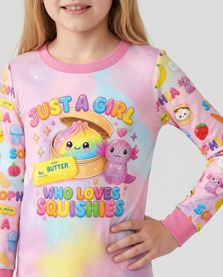 Just A Girl Who Loves Squishy Custom Name Bamboo Two Piece Long Sleeve Pajama Set