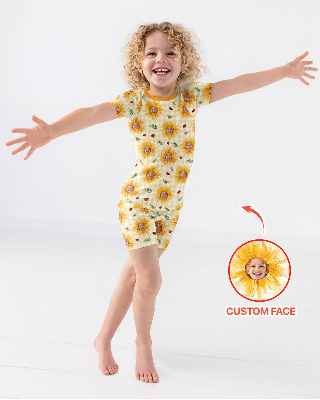 Custom Photo Be The Sunshine Bamboo Two Piece Short Sleeve Shorts Pajama Set