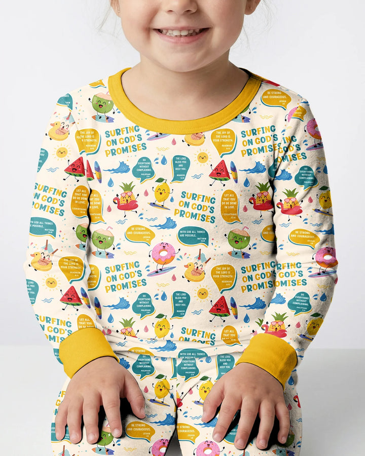 Summer Fruits Surfing On God's Promises Bamboo Two Piece Long Sleeve Pajama Set