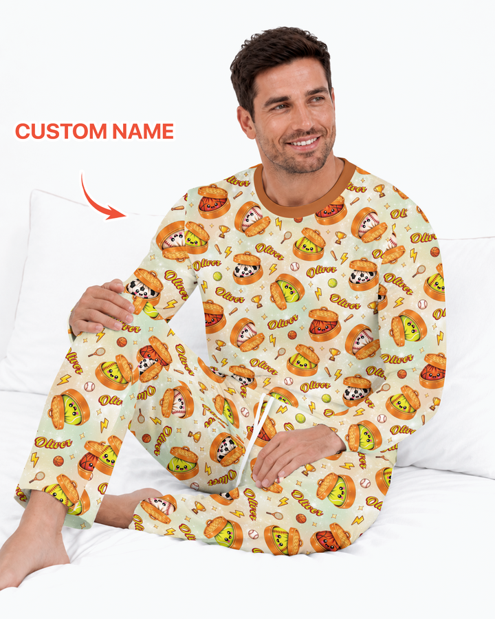 Custom Name Sports Dumpling Bamboo Men's Pajama Set